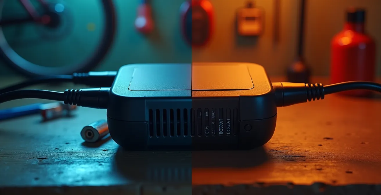 Comparaison visuelle entre un chargeur de marque certifié et un chargeur générique dangereux