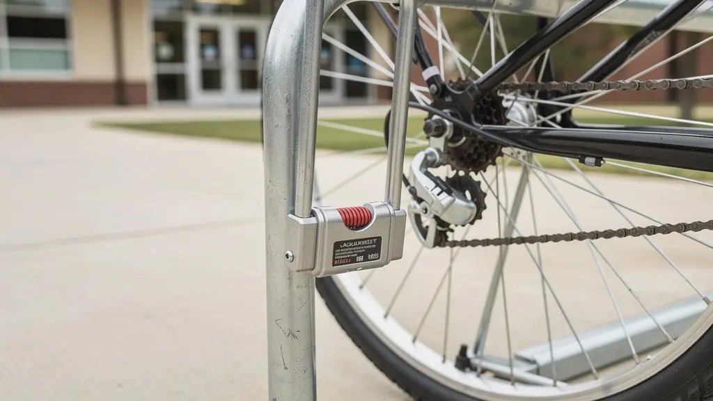 Arceau vélo en acier avec antivol U fixant cadre et roue avant