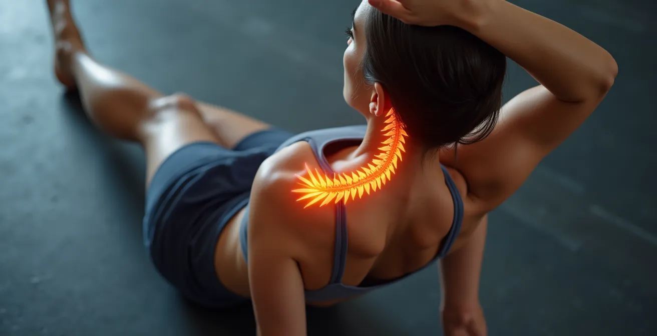 Cycliste effectuant un exercice de rotation thoracique à quatre pattes pour améliorer la mobilité