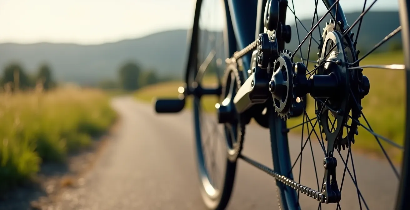 Vue latérale montrant l'angle de croisement de chaîne sur un vélo