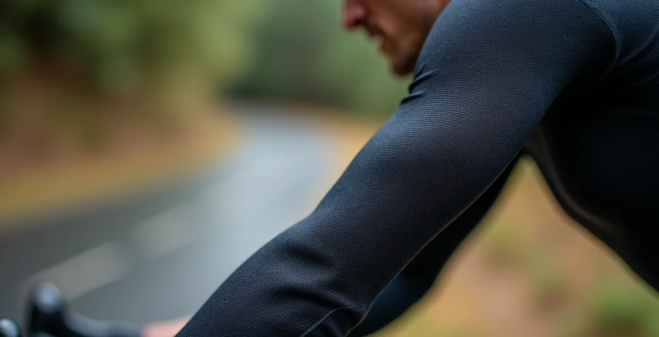 Gros plan sur les manchettes anti-UV d'un cycliste protégeant ses bras du soleil