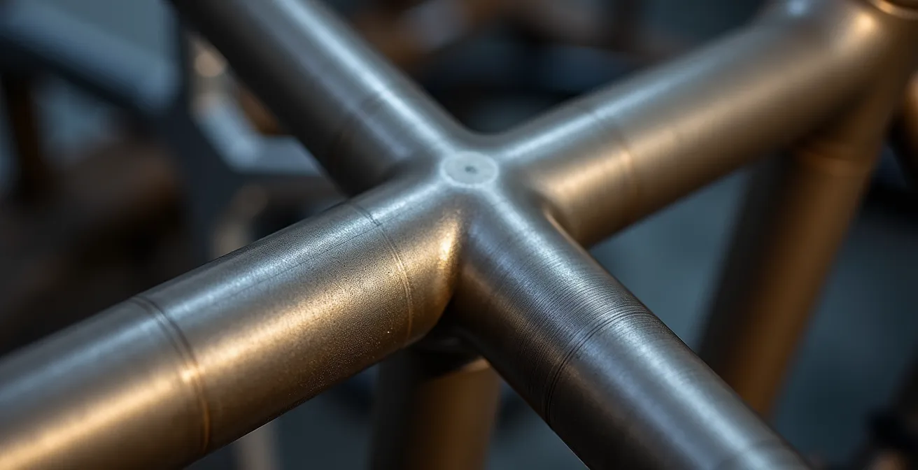 Vue macro détaillée de trois tubes de cadre vélo en acier, inox et titane